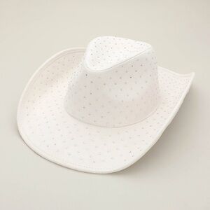 White Rhinestone Embellished Suede Western Cowboy Fedora Hat